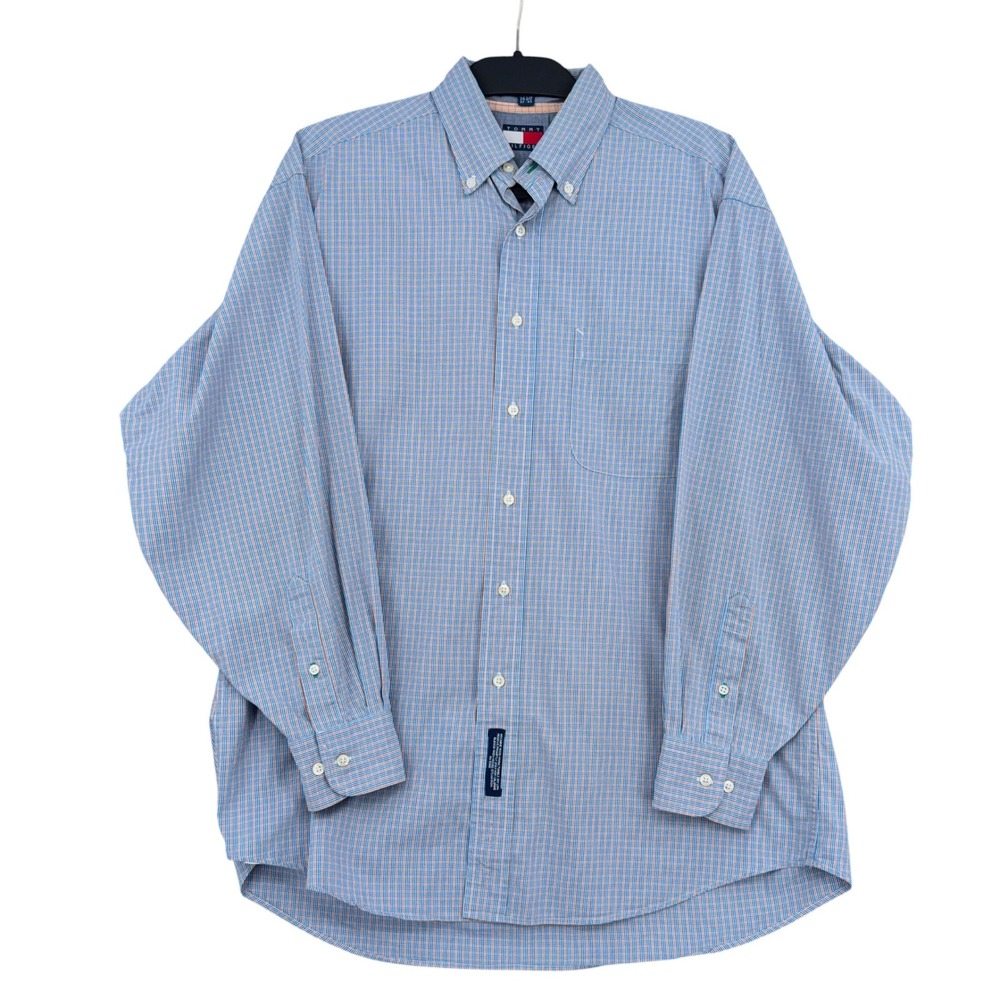 Tommy Hilfiger Button Down‎ Vintage 15.5 32-33 100% Cotton Blue Orange Check